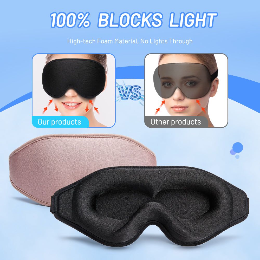 3D Contoured Sleep Mask — Zero Eye Pressure Blackout for Travel & Deep Sleep