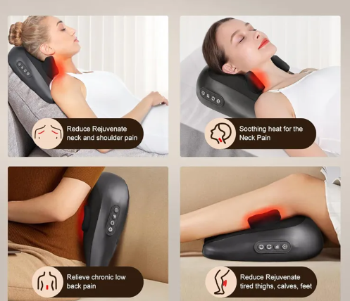 Shiatsu Neck & Shoulder Massage Pillow — Deep Kneading with Heat for Daily Decompression