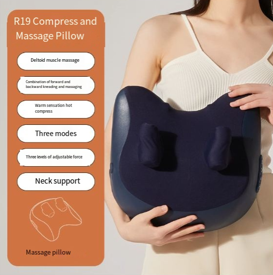 Shiatsu Neck & Shoulder Massage Pillow — Deep Kneading with Heat for Daily Decompression