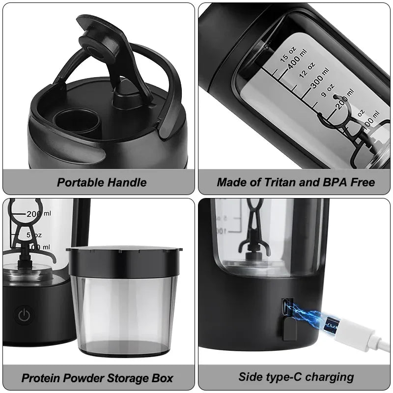 Electric Protein Shaker Bottle — Motorized Vortex Mixer for Zero-Clump Shakes