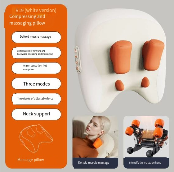 Shiatsu Neck & Shoulder Massage Pillow — Deep Kneading with Heat for Daily Decompression