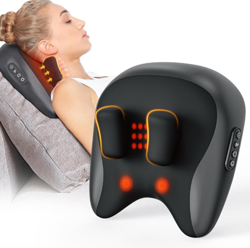 Shiatsu Neck & Shoulder Massage Pillow — Deep Kneading with Heat for Daily Decompression