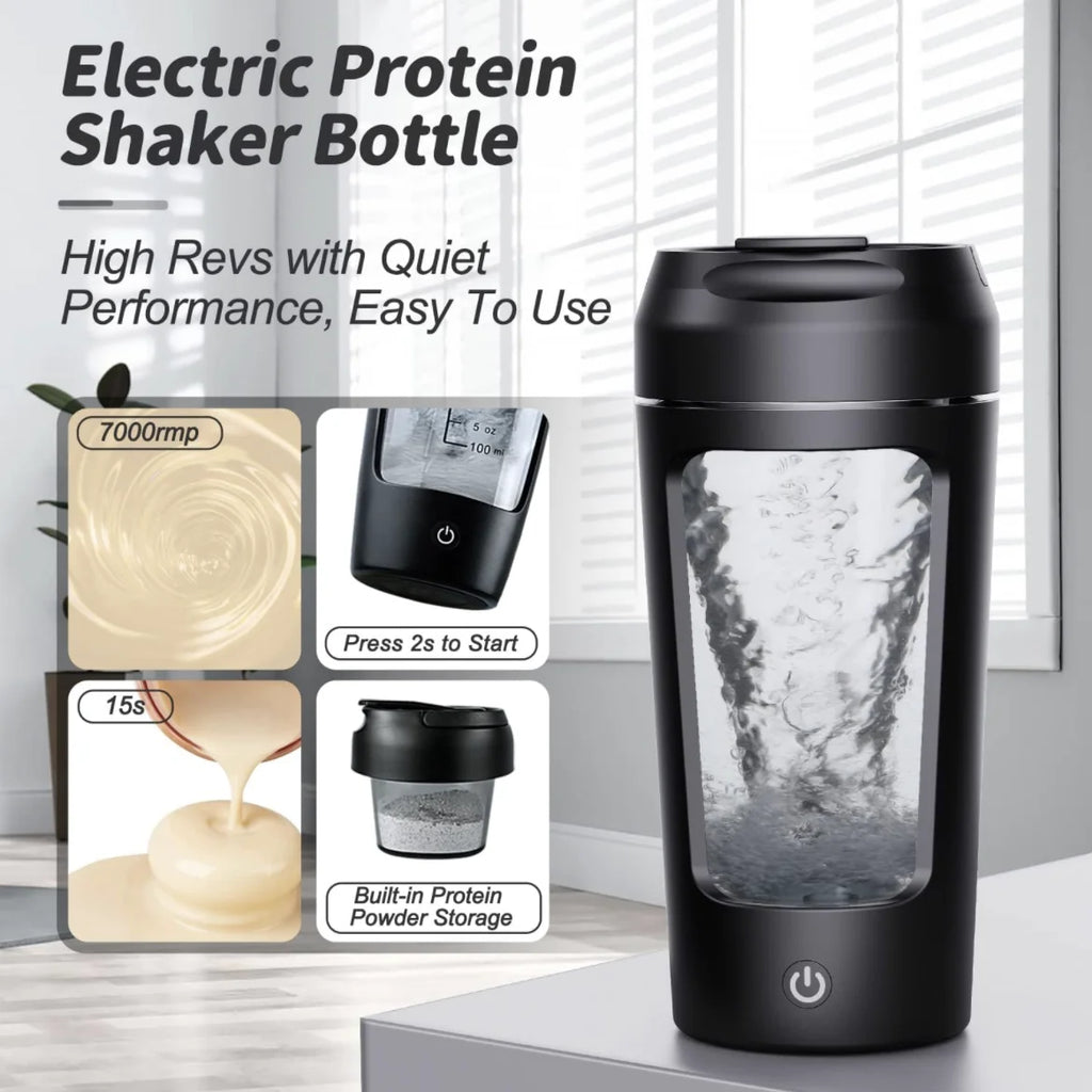 Electric Protein Shaker Bottle — Motorized Vortex Mixer for Zero-Clump Shakes