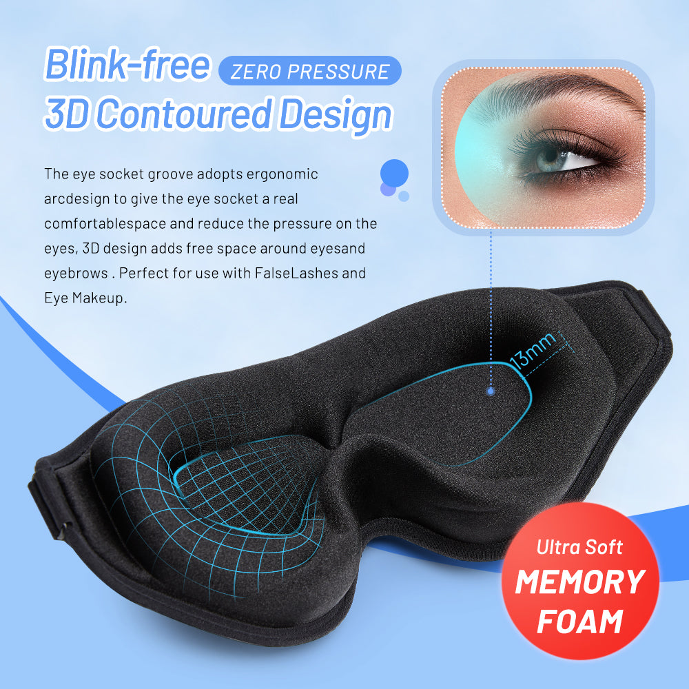 3D Contoured Sleep Mask — Zero Eye Pressure Blackout for Travel & Deep Sleep